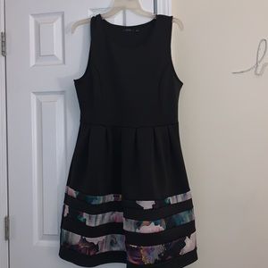 Black Pleaded Dress w/ Floral accents